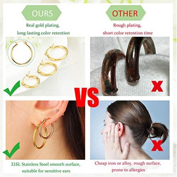 LOYALLOOK Stainless Steel Rounded Small Hoop Earrings Set for Women Nickel Free