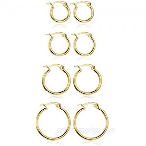 LOYALLOOK Stainless Steel Rounded Small Hoop Earrings Set for Women Nickel Free