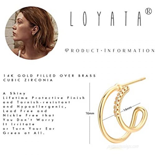 LOYATA Hoop Earrings Gold Open C Shape Thick Infinity 14K Gold Filled Simple Hypoallergenic Jewelry Gift for Women