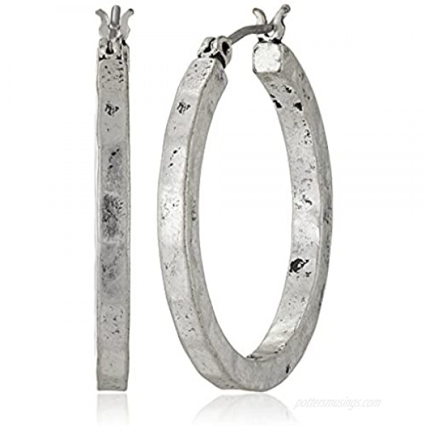 Lucky Brand Silver-Tone Small Hammered Round Hoop Earrings