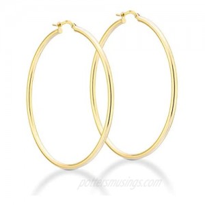 Miabella 18K Gold Over Sterling Silver 2mm High Polished Round Tube Hoop Earrings for Women Men Girls 15mm 20mm 30mm 40mm 50mm 60mm Lightweight Earrings Made in Italy