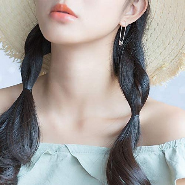 Minimalist Safety Pin Cartilage Sterling Silver Big Hoop Earrings for Women Girls Elegant Dangle Drop 37mm