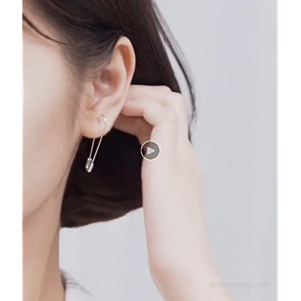 Minimalist Safety Pin Cartilage Sterling Silver Big Hoop Earrings for Women Girls Elegant Dangle Drop 37mm