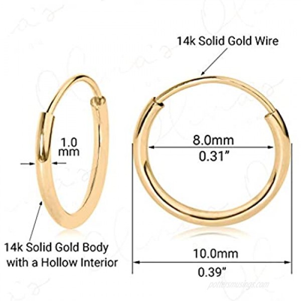 Olivia's Collection 14k Gold Hollow Endless Hoop Earrings 10 to 20mm