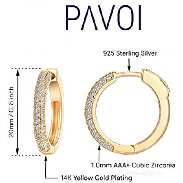 PAVOI 14K Gold Plated 925 Sterling Silver Cubic Zirconia Hoop Earrings
