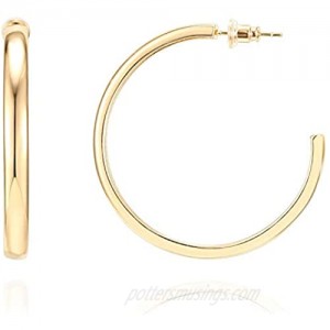 PAVOI 14K Gold Plated Silver Post Wide Flat Edge 40mm Hoop Earrings