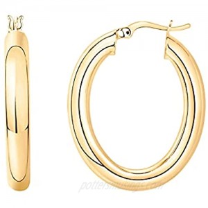 PAVOI 14K Gold Plated Sterling Silver Post Monet Oval Chunky Lightweight Hoop Earrings for Women