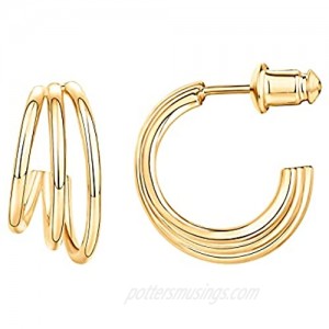 PAVOI 14K Gold Plated Sterling Silver Post Split Huggie Earrings | Rose/White/Yellow Gold Earrings for Women