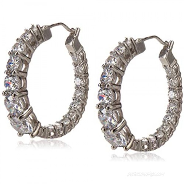 Platinum or Gold-Plated Sterling Silver Swarovski Zirconia Graduated Hoop Earrings 1 Diameter