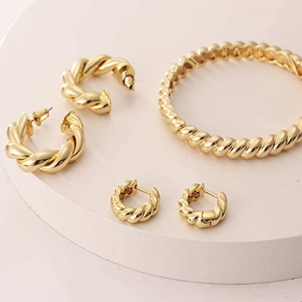 Reoxvo Gold Twisted Hoop Earrings for Women 18K Gold Plated Hollow Chunky Hoop Earrings for Women Thick Twisted Gold Hoops Availiable in 30mm/50mm