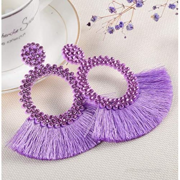 SANIX 6-14 Pairs Tassel Hoop Earrings Bohemia Fan Shape Drop Earrings Dangle Hook Eardrop for Women Girls