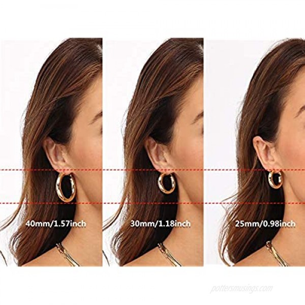 SHOWNII 14k Gold Plated Chunky Tube Hoop Earrings for Women