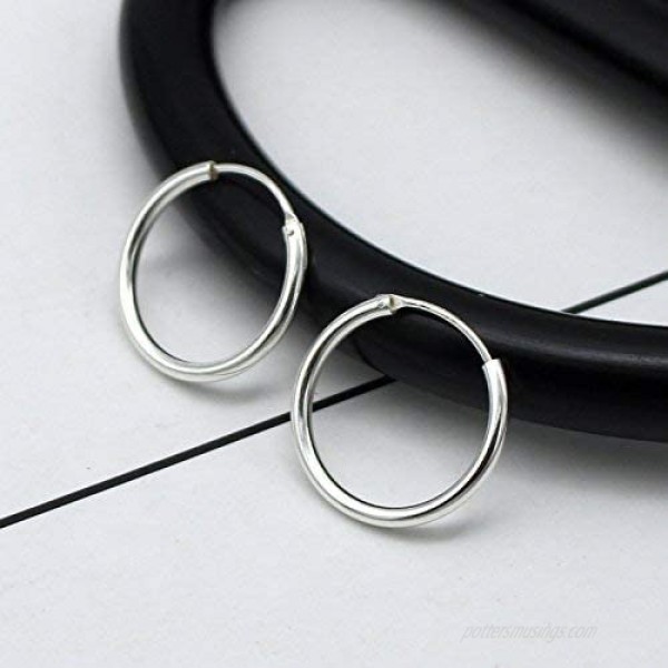 Silver Hoop Earrings- Cartilage Earring Endless Small Hoop Earrings Set for Women Men Girls 3 Pairs of Hypoallergenic 925 Sterling Silver Tragus Earrings Nose Lip Rings (8mm/10mm/12mm)