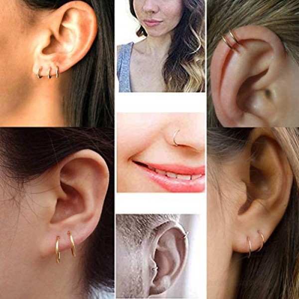 Silver Hoop Earrings- Cartilage Earring Small Hoop Earrings for Women Men Girls 4 Pairs of Hypoallergenic 925 Sterling Silver Tragus Earrings(8mm/10mm/12mm/14mm)