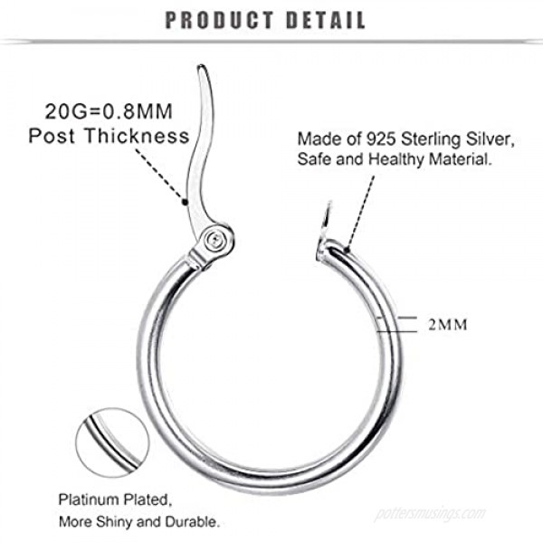 Sllaiss 3 Pairs Sterling Silver Round Hoop Earring for Women Girls Lightweight Click-Top Hoop Earring Hypoallergenic 10-20MM