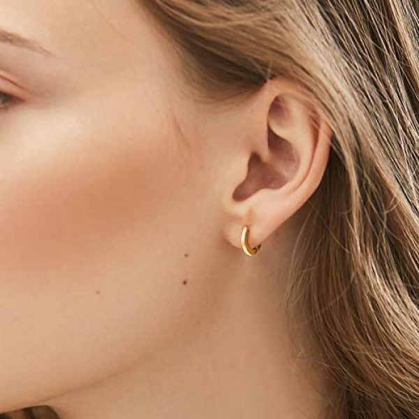 Small Gold Hoop Earrings for Women : 14k Real Gold Plated Hypoallergenic Tiny Cartilage Huggie Girls Ear Jewelry