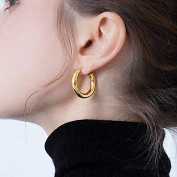 sovesi Gold Hoop Earrings for Women 14K Real Gold Plated Thick Hoop Earrings Lightweight Chunky Gold Hoop Earring Silver Hoop Earrings for Women