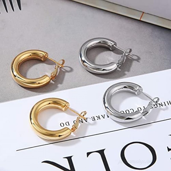 sovesi Gold Hoop Earrings for Women 14K Real Gold Plated Thick Hoop Earrings Lightweight Chunky Gold Hoop Earring Silver Hoop Earrings for Women