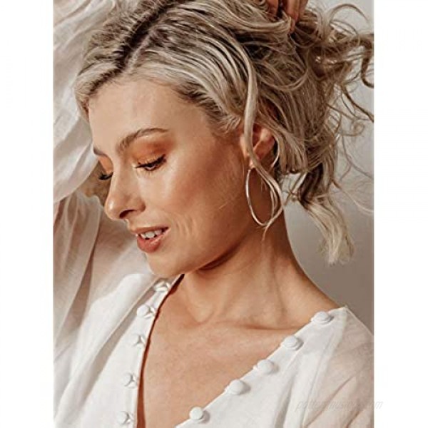 SWEETV 925 Sterling Silver Hoop Earrings for Women - Hypoallergenic Lightweight Hoops Fashion Earrings