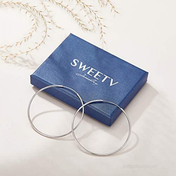 SWEETV 925 Sterling Silver Hoop Earrings for Women - Hypoallergenic Lightweight Hoops Fashion Earrings