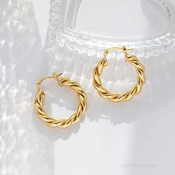 Twisted Gold Hoop Earrings for Women Thick Chunky Hoops Hypoallergenic Vintage Earrings Big 30MM 40MM 50MM