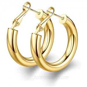 wowshow Thick Hoop Earrings Howllow 14K Gold Plated Gold Hoops for Women
