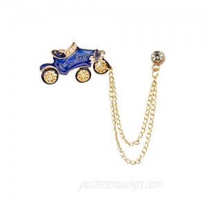 A N KINGPiiN Blue Vintage Car with Hanging Chain Lapel Pin Badge Gift Party Shirt Collar Costume Pin Accessories for Men Brooch