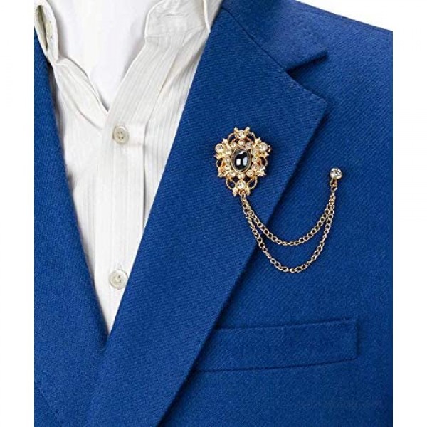 A N KINGPiiN Gold Pattern with Stone Detailing Formal Lapel Pin Brooch Suit Stud Shirt Studs Men's Accessories