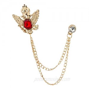 A N KINGPiiN Golden Crown with Red Stone with Hanging Chain Lapel Pin Brooch Suit Stud Shirt Studs Men's Accessories