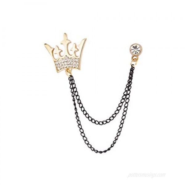 A N KINGPiiN Golden King Crown with Black Chain Lapel Pin Badge Gift Party Shirt Collar Costume Pin Accessories for Men Brooch