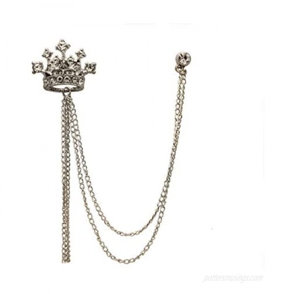 A N KINGPiiN Lapel Pin for Men Crowned Stone with Hanging Chain Brooch Suit Stud Shirt Studs Men's Accessories (Silver)