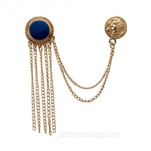 A N KINGPiiN Lapel Pin for Men Enamel with Hanging Chains and Honorary Gold Coin Detailing Brooch Suit Stud  Shirt Studs Men's Accessories (Gold-Blue)