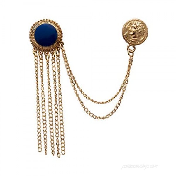 A N KINGPiiN Lapel Pin for Men Enamel with Hanging Chains and Honorary Gold Coin Detailing Brooch Suit Stud Shirt Studs Men's Accessories (Gold-Blue)