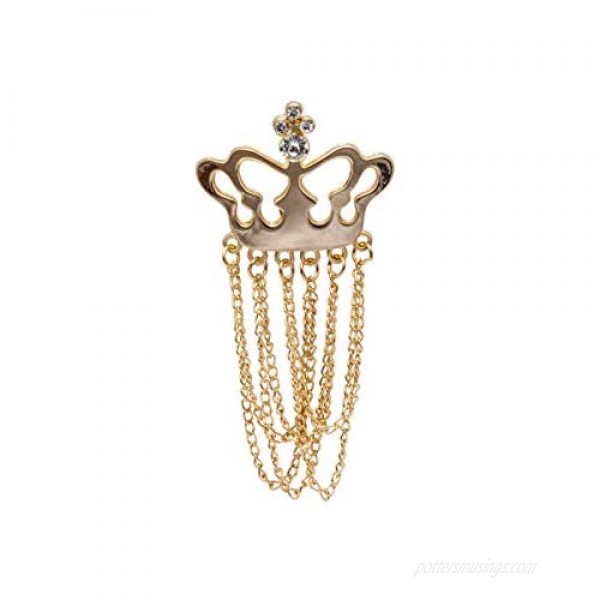 A N KINGPiiN Lapel Pin for Men Golden Stone Crown with Hanging Chain Brooch Costume Pin Shirt Studs Men's Accessories