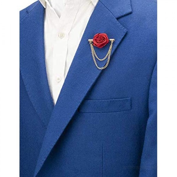 A N KINGPiiN Maroon Rose with Double Hanging Chain Lapel Pin Brooch Suit Stud Shirt Studs Men's Accessories