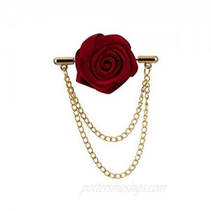 A N KINGPiiN Maroon Rose with Double Hanging Chain Lapel Pin Brooch Suit Stud Shirt Studs Men's Accessories