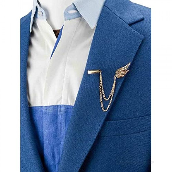 A N KINGPiiN Metal Golden Angel Wings with Hanging Chain Lapel Pin Brooch Suit Stud Shirt Studs Men's Accessories