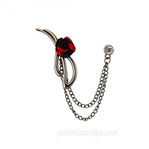 A N KINGPiiN Red and Black Rose with Silver Bow Ribbon Lapel Pin Brooch Suit Stud Shirt Studs Men's Accessories