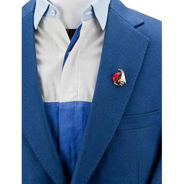 A N KINGPiiN Red And White Metal Sail Boat Lapel Pin Brooch Suit Stud Shirt Studs Men's Accessories