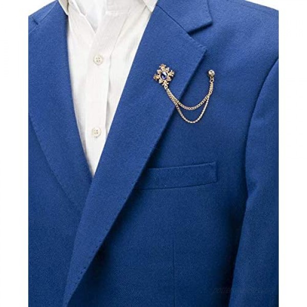 A N KINGPiiN Royal Blue Shimmer Stone with Rose Gold Engraving Hanging Chain Lapel Pin Brooch Suit Stud Shirt Studs Men's Accessories