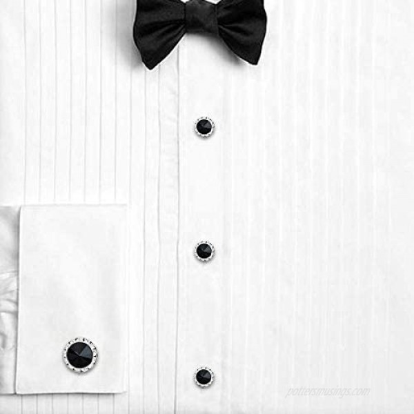 AMITER Swarovski Crystal Cufflinks and Tuxedo Studs Sets for Men - Eelegence Dress Sets for Weddling Party