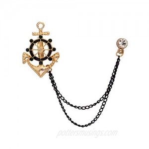 AN KINGPiiN Lapel Pin for Men Anchor Rudder Ships Wheel Nautical with Hanging Chain Brooch Suit Stud  Shirt Studs Men's Accessories (Black)