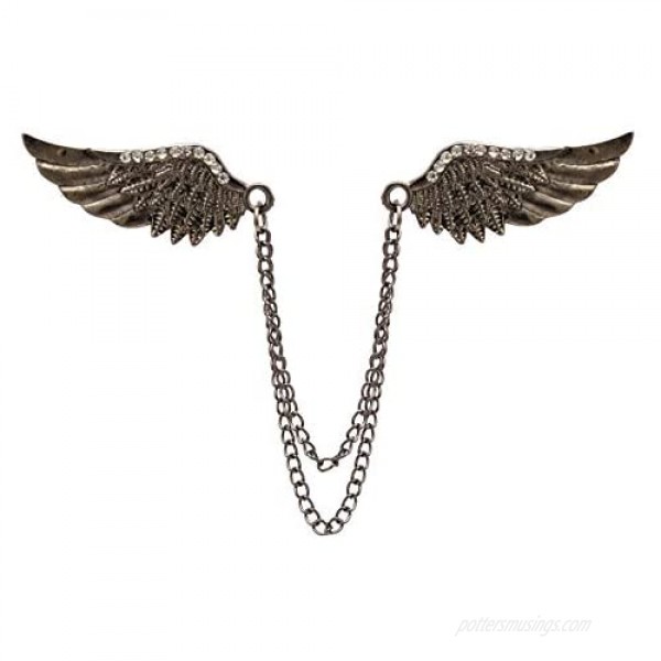 AN KINGPiiN Lapel Pin for Men Stone Detailing Double Angel Wing Tassel Chain Brooch Suit Stud Shirt Studs Men's Accessories (Black)