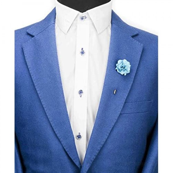 AN KINGPiiN Lapel Pin for Men Suit Handmade Bunch Flower Brooch Costume Pin Shirt Studs Men's Accessories (Baby Blue)