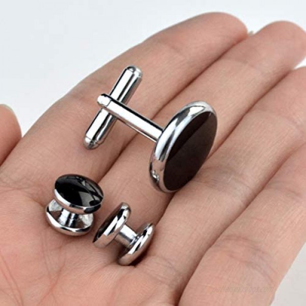 Black Silver Tuxedo Studs and Cufflinks Set Mens Cufflinks and Cuff Studs Set Cuff Links Stainless Steel Tux Buttons with Box for Tuxedo Shirts Wedding Business Gift