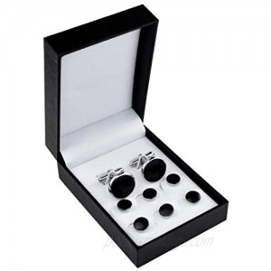 Black Silver Tuxedo Studs and Cufflinks Set  Mens Cufflinks and Cuff Studs Set Cuff Links Stainless Steel Tux Buttons with Box for Tuxedo Shirts Wedding Business Gift