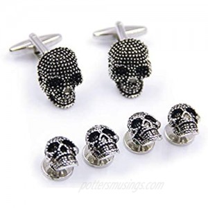 Black Skull Cufflinks and Dress Shirt Studs Set for Tuxedo Party Gift Accessories
