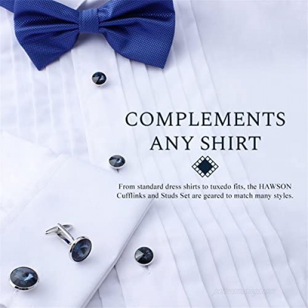 HAWSON Gentlemen's Cufflink for Men with 4/6 pcs Shirt Studs Set Cuff Links with Tuxedo Shirt Studs for Weddling Party
