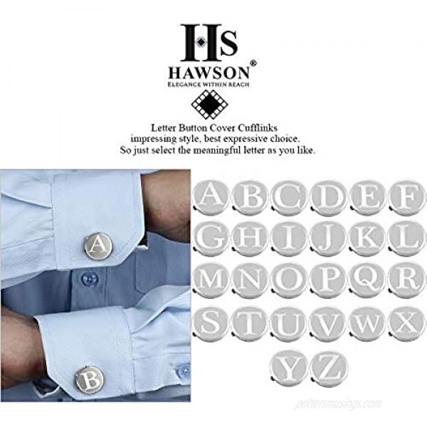HAWSON Men's Letter Initial Button Cover Cufflinks Letter Rose Gold/Silver Suitable for Formal Business Shirt Letter A-Z