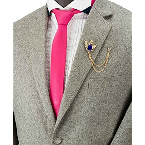 Knighthood Crowned Blue Stone with Hanging Chain Lapel Pin Badge Coat Suit Collar Accessories Brooch for Men